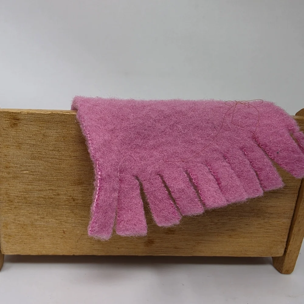 Wooden Doll Furniture with Pink Prrend Play Blanket